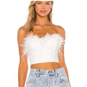 Superdown White Feathered Crop Top